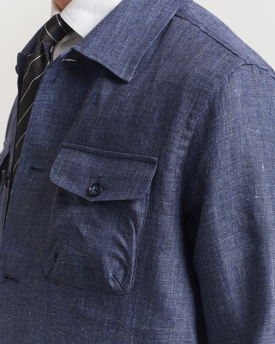 Mies | Kauluspaidat | Eton | Linen Four Pocket Overshirt Navy Blue