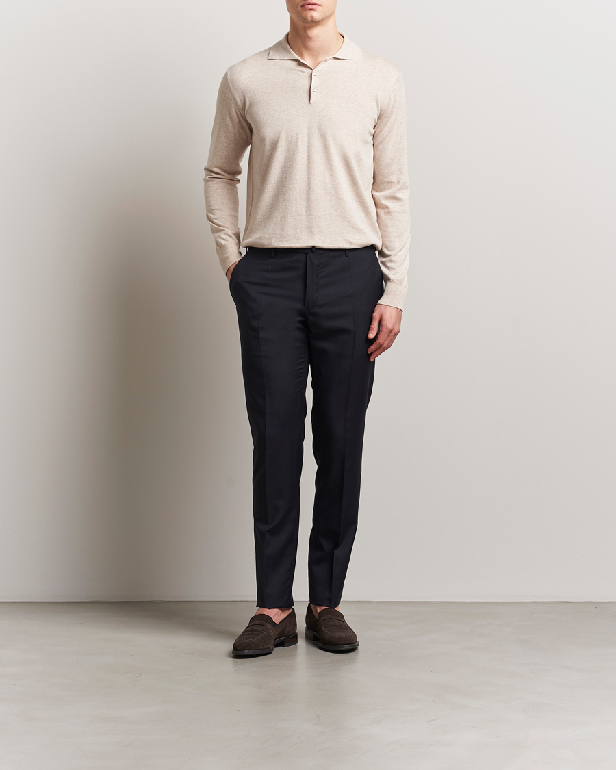 Mies | Puserot | Eton | Cotton/Cashmere Fine Knitted Polo Beige