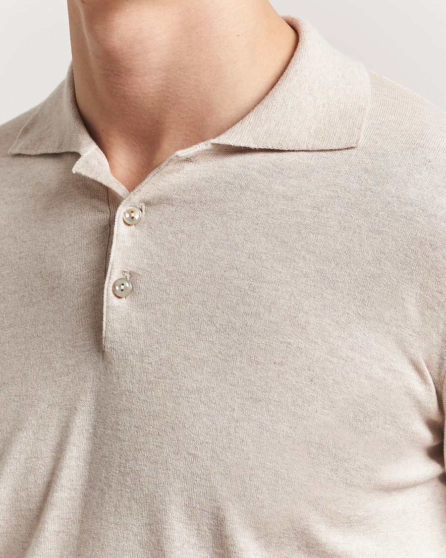 Mies | Puserot | Eton | Cotton/Cashmere Fine Knitted Polo Beige