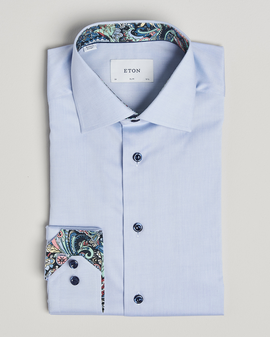 Mies | Kauluspaidat | Eton | Slim Fit Signature Twill Contrast Shirt Light Blue
