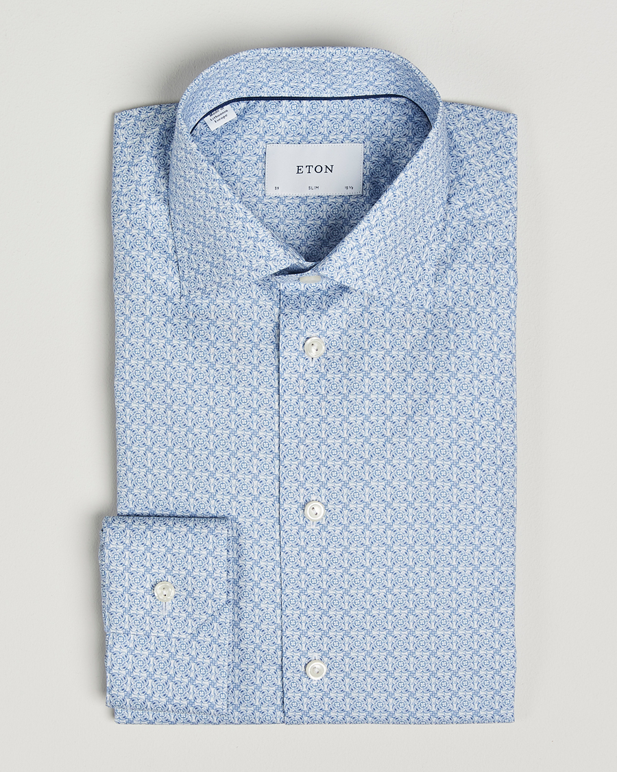 Mies | Kauluspaidat | Eton | Slim Fit Signature Twill Printed Shirt Light Blue