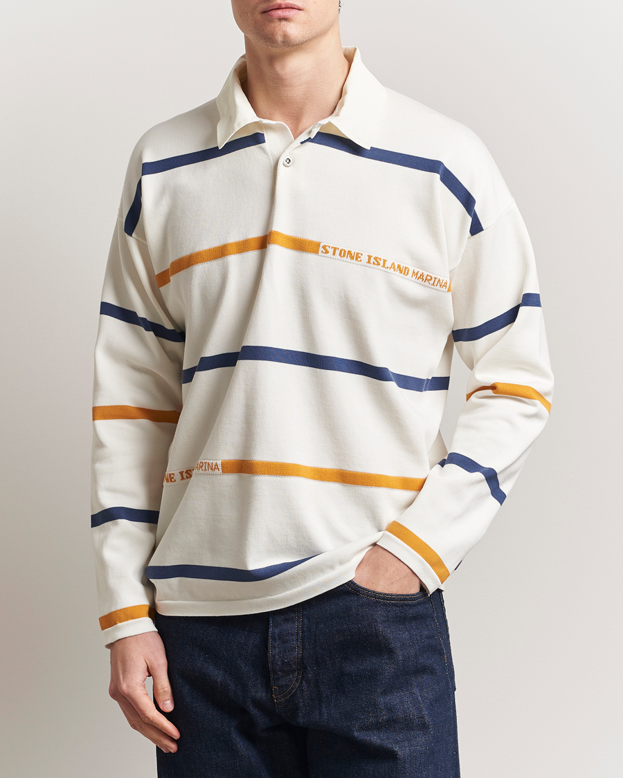 Mies | Puserot | Stone Island | Marina Striped Cotton Rugby Ivory
