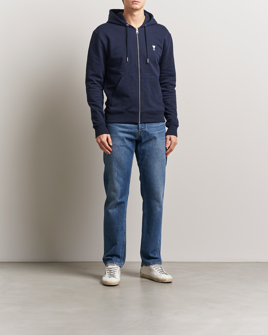 Mies | Puserot | AMI | Off White Heart Logo Full Zip Hoodie Night Blue