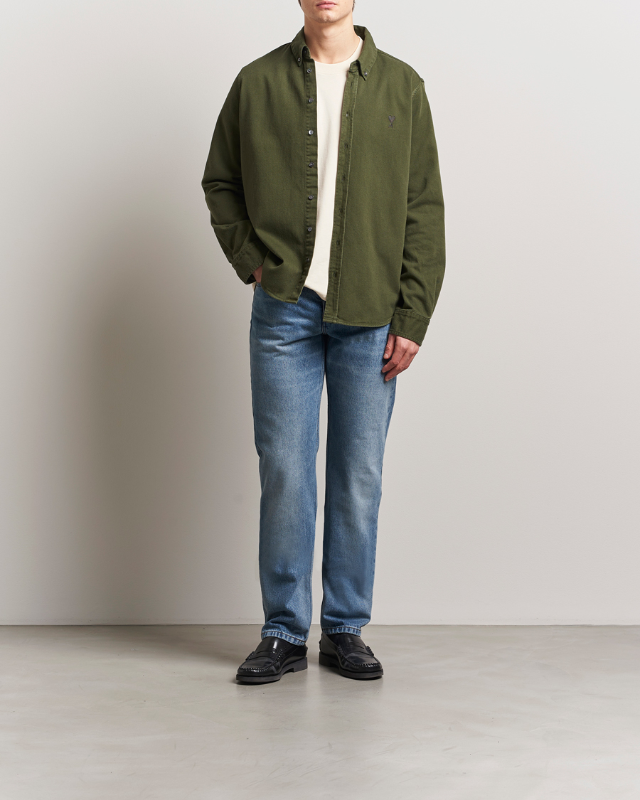 Mies | Kauluspaidat | AMI | Tonal Heart Logo Twill Shirt Loden