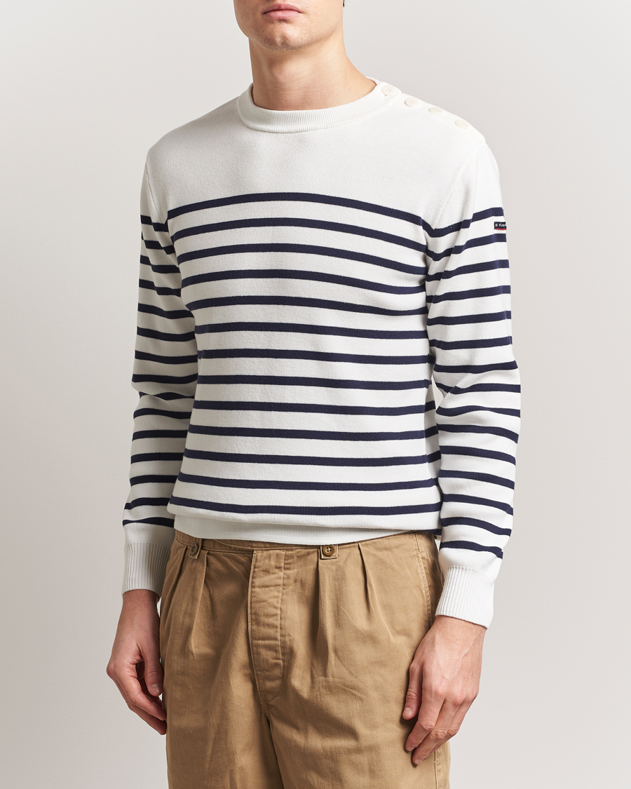 Mies | Puserot | Armor-lux | Groix Striped Sweater Milk/Navy