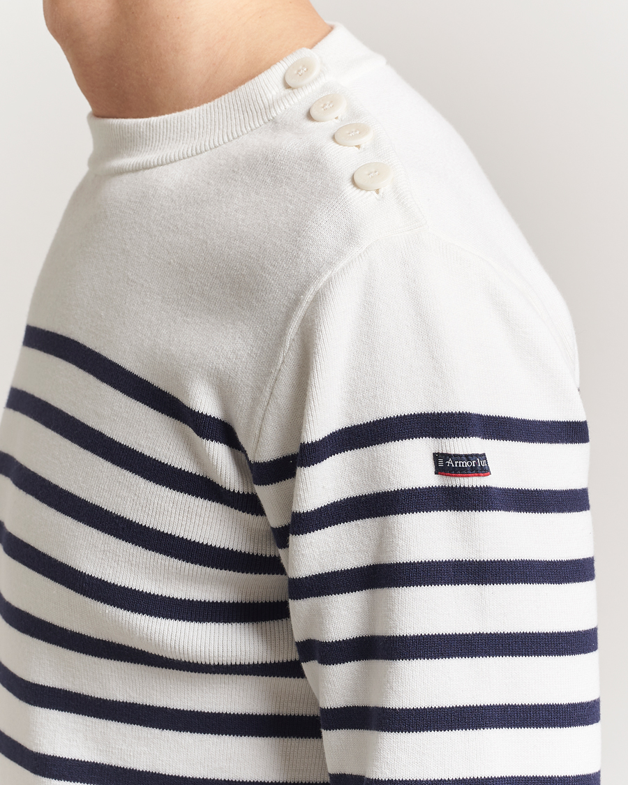 Mies | Puserot | Armor-lux | Groix Striped Sweater Milk/Navy