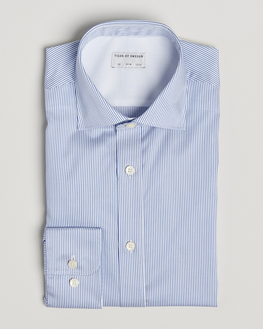 Mies | Kauluspaidat | Tiger of Sweden | Adley Cotton Striped Shirt Blue