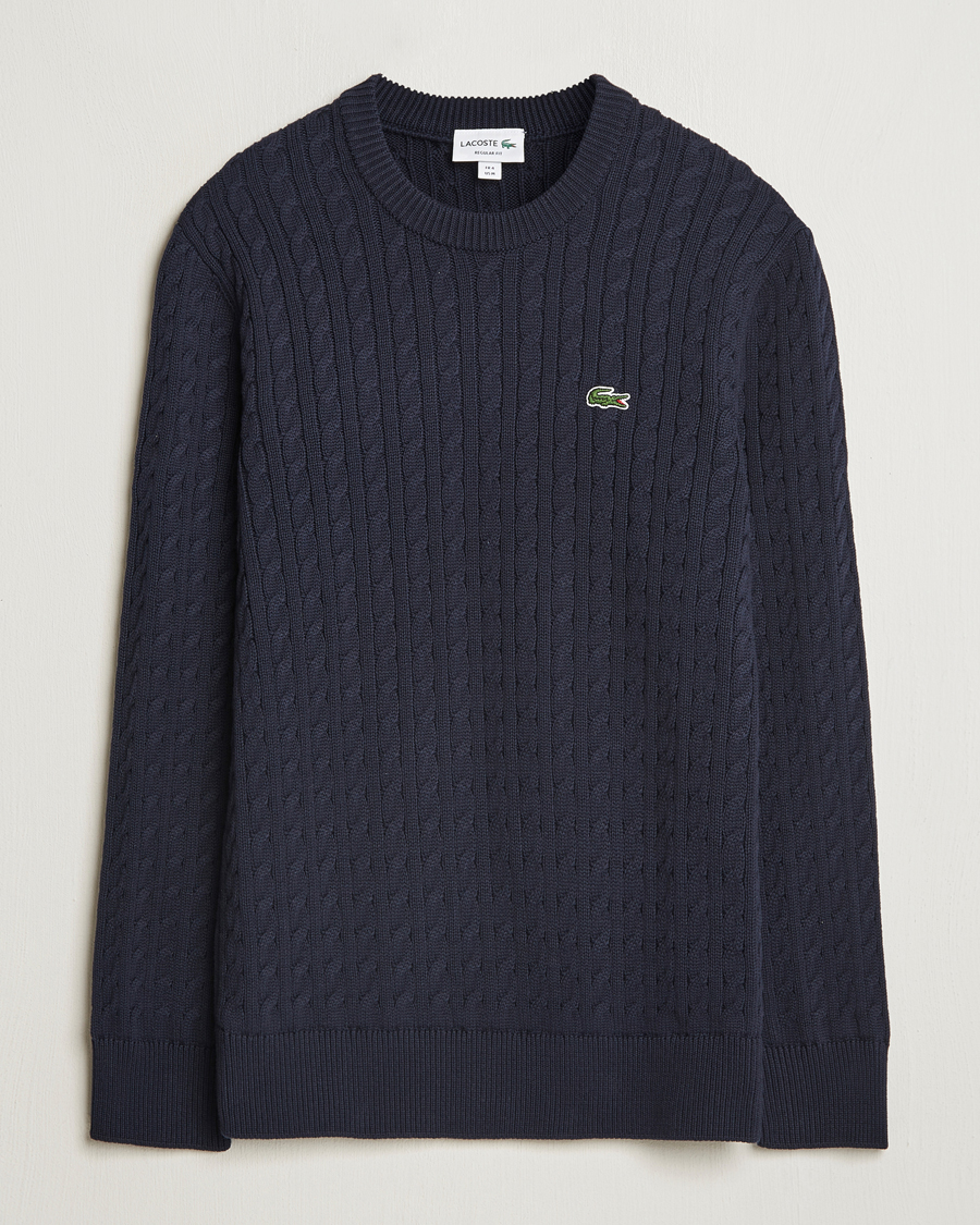 Mies | Puserot | Lacoste | Cotton Cable Sweater Navy Blue