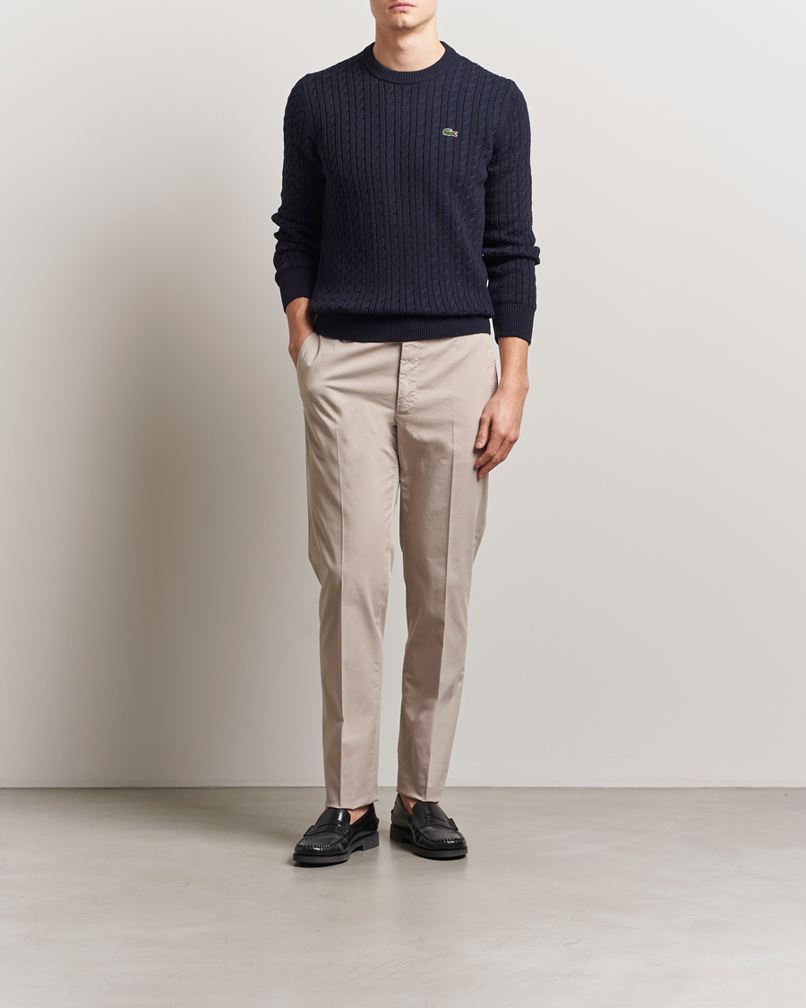 Mies | Puserot | Lacoste | Cotton Cable Sweater Navy Blue