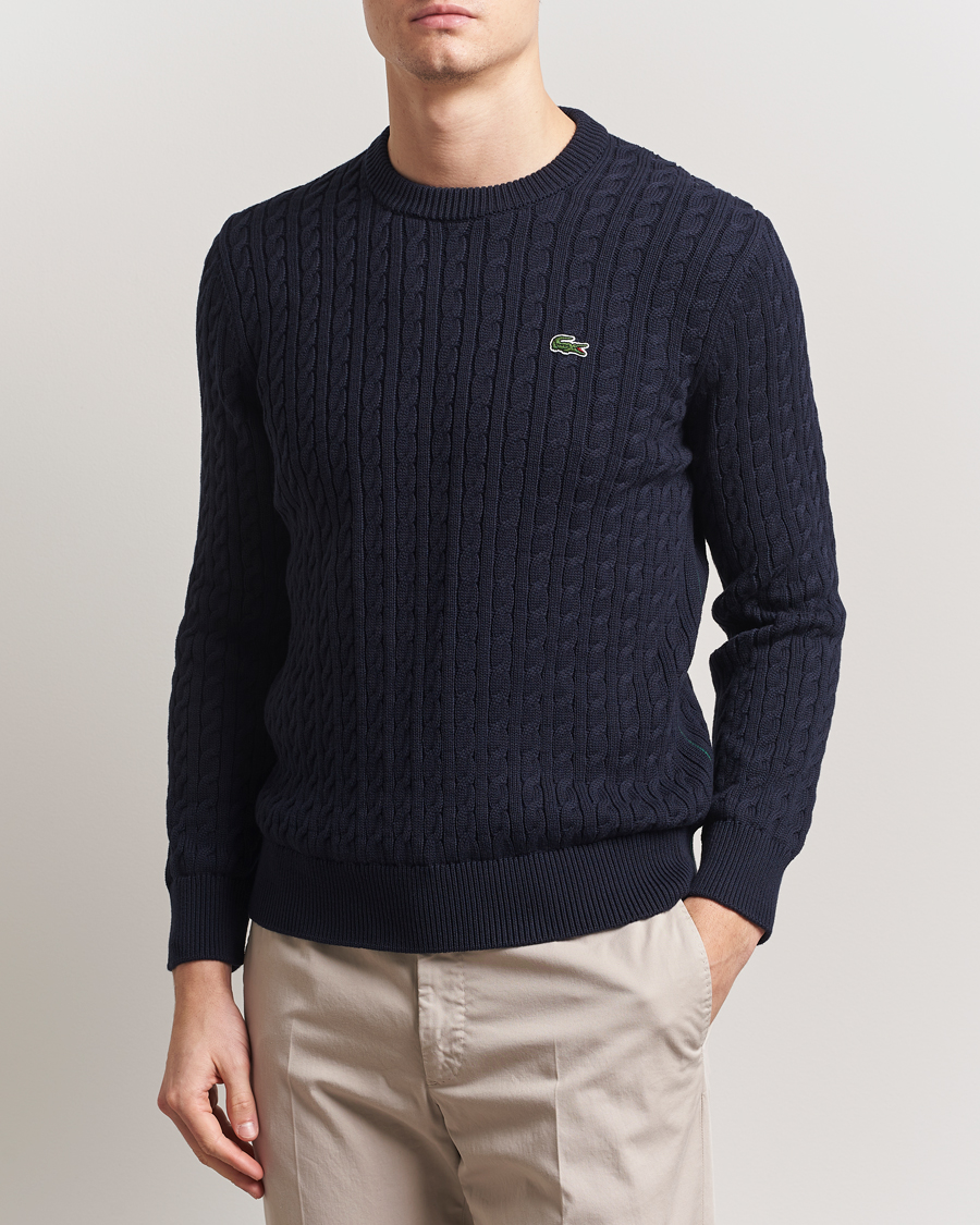 Mies | Puserot | Lacoste | Cotton Cable Sweater Navy Blue