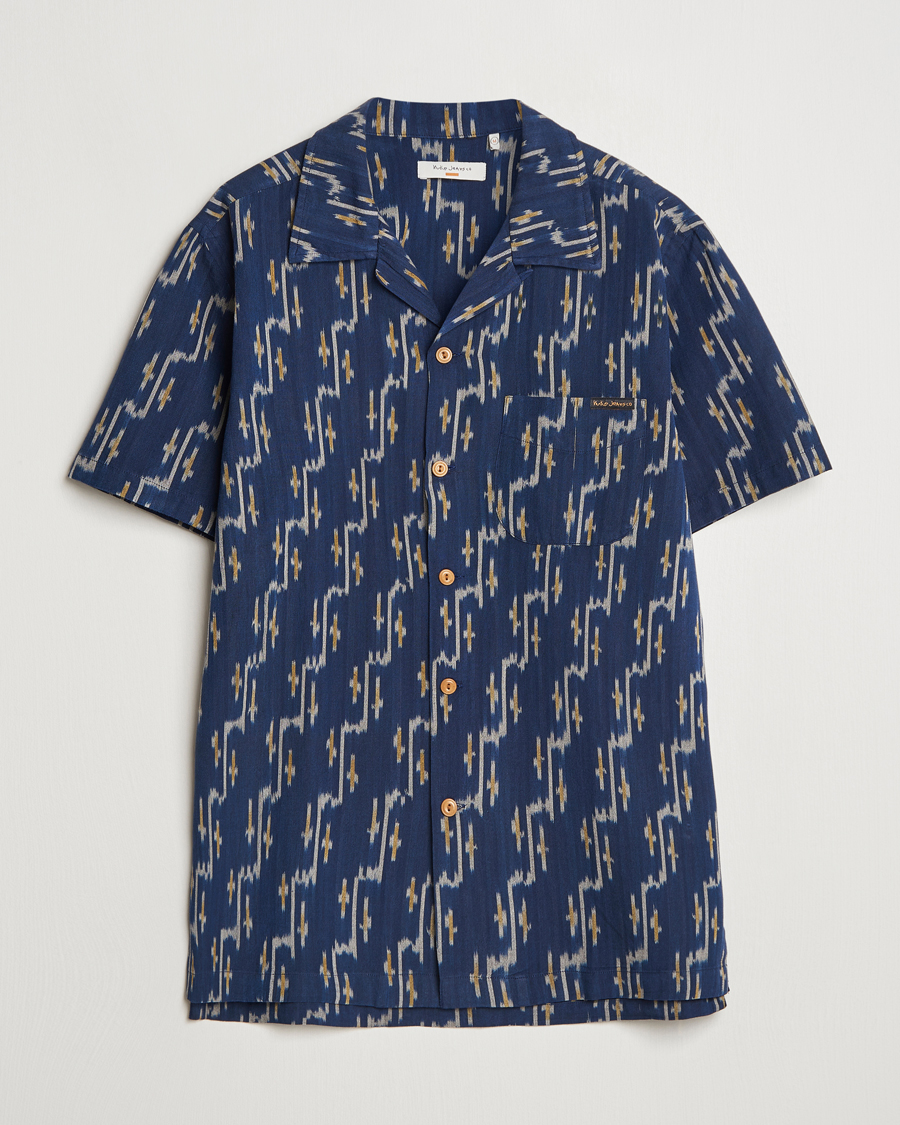 Mies | Kauluspaidat | Nudie Jeans | Arvid Printed Short Sleeve Shirt Blueberry