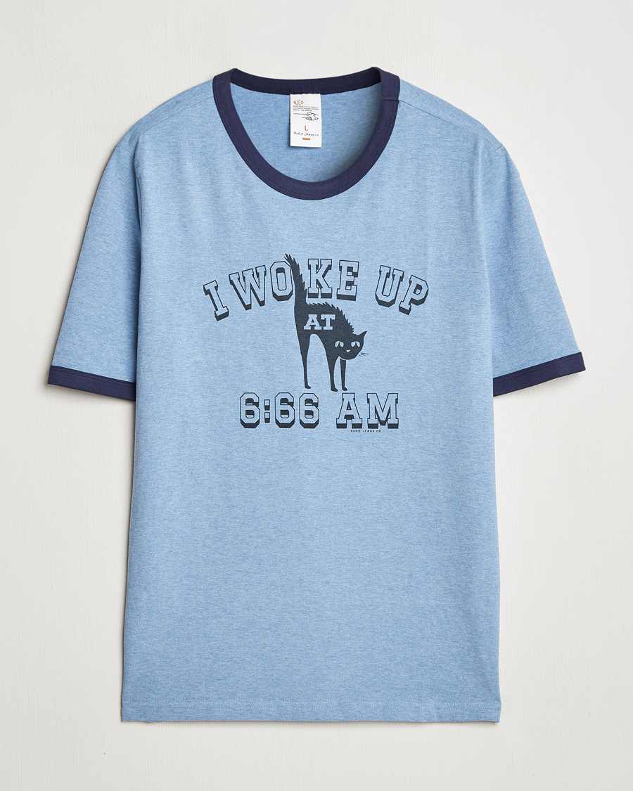 Mies | T-paidat | Nudie Jeans | Ricky Printed Ringer T-Shirt Blue Melange