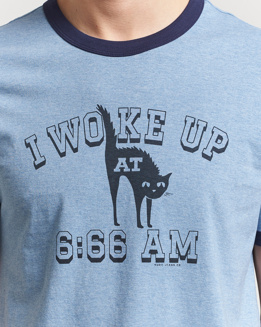 Mies | T-paidat | Nudie Jeans | Ricky Printed Ringer T-Shirt Blue Melange