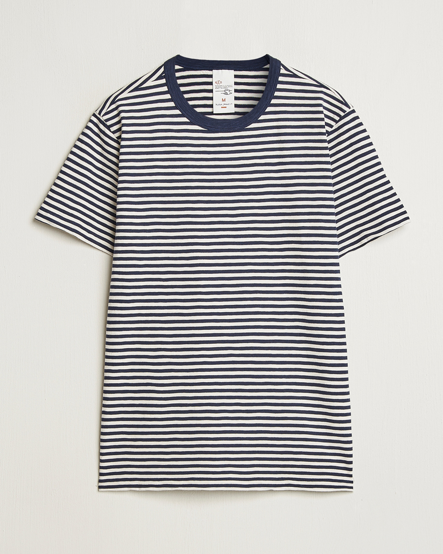 Mies | T-paidat | Nudie Jeans | Roy Striped Slub T-Shirt Blue/Off White