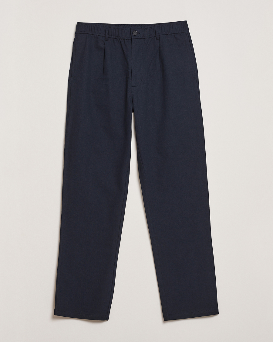 Mies | Housut | Samsøe Samsøe | Bertil Cotton/Linen Drawstring Trousers Salute Navy