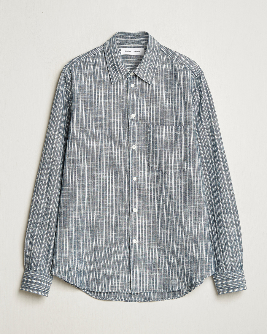 Mies | Kauluspaidat | Samsøe Samsøe | Liam Cotton/Linen Striped Shirt Orion Blue