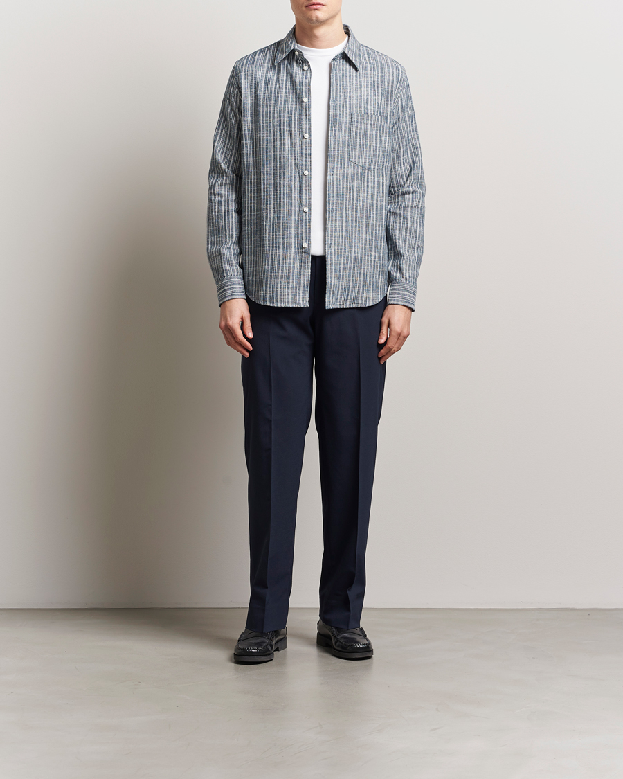 Mies | Kauluspaidat | Samsøe Samsøe | Liam Cotton/Linen Striped Shirt Orion Blue