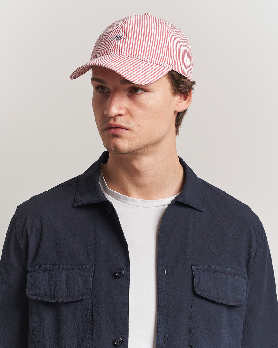Mies | GANT Striped Seersucker Cap Ruby Red | Gant | Striped Seersucker Cap Ruby Red