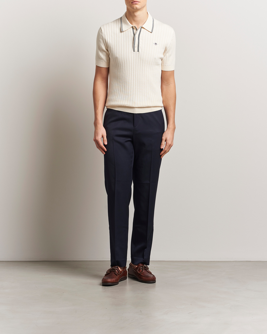 Mies | Pikeet | GANT | Ribbed Cotton Knitted Polo Cream