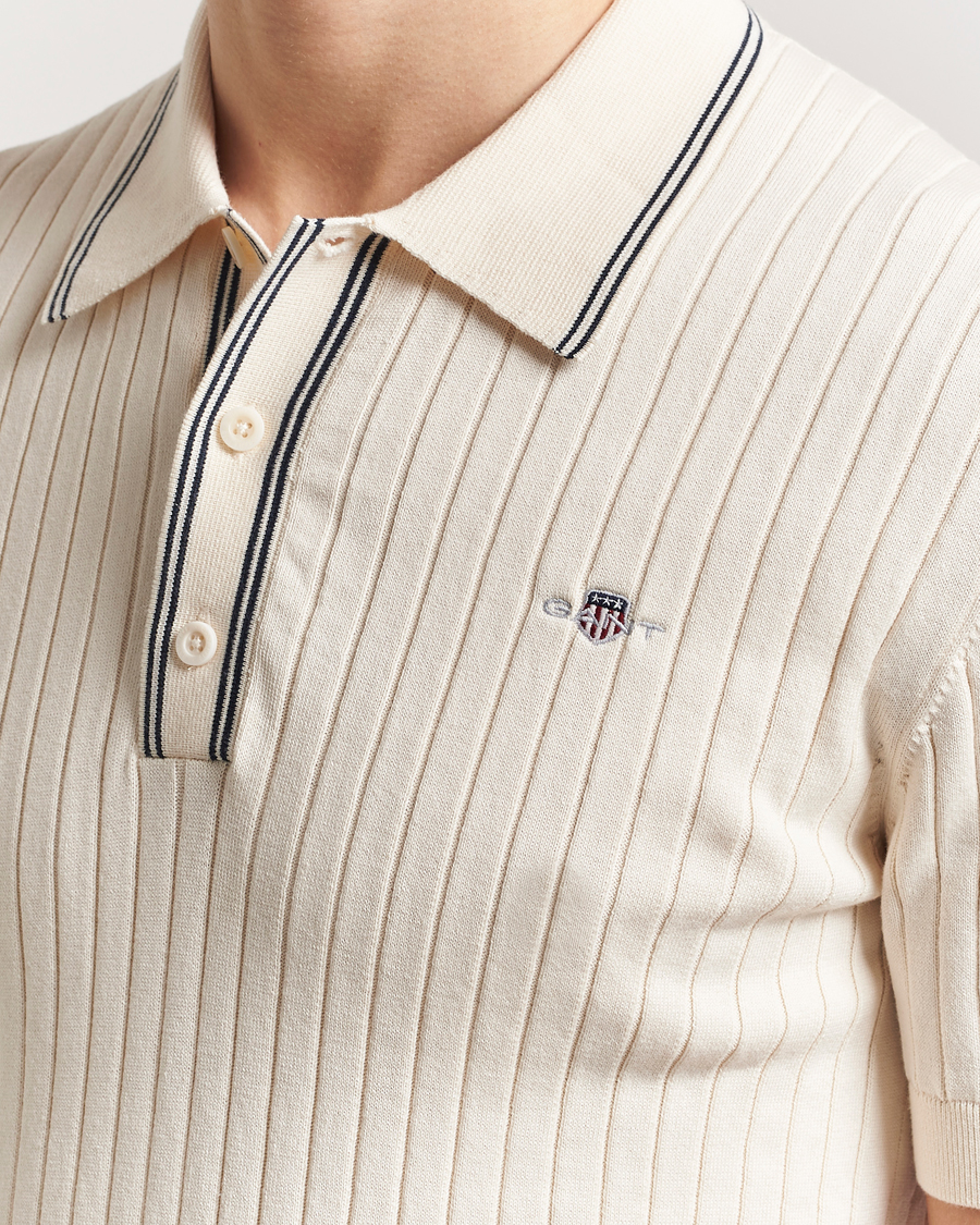 Mies | Pikeet | GANT | Ribbed Cotton Knitted Polo Cream