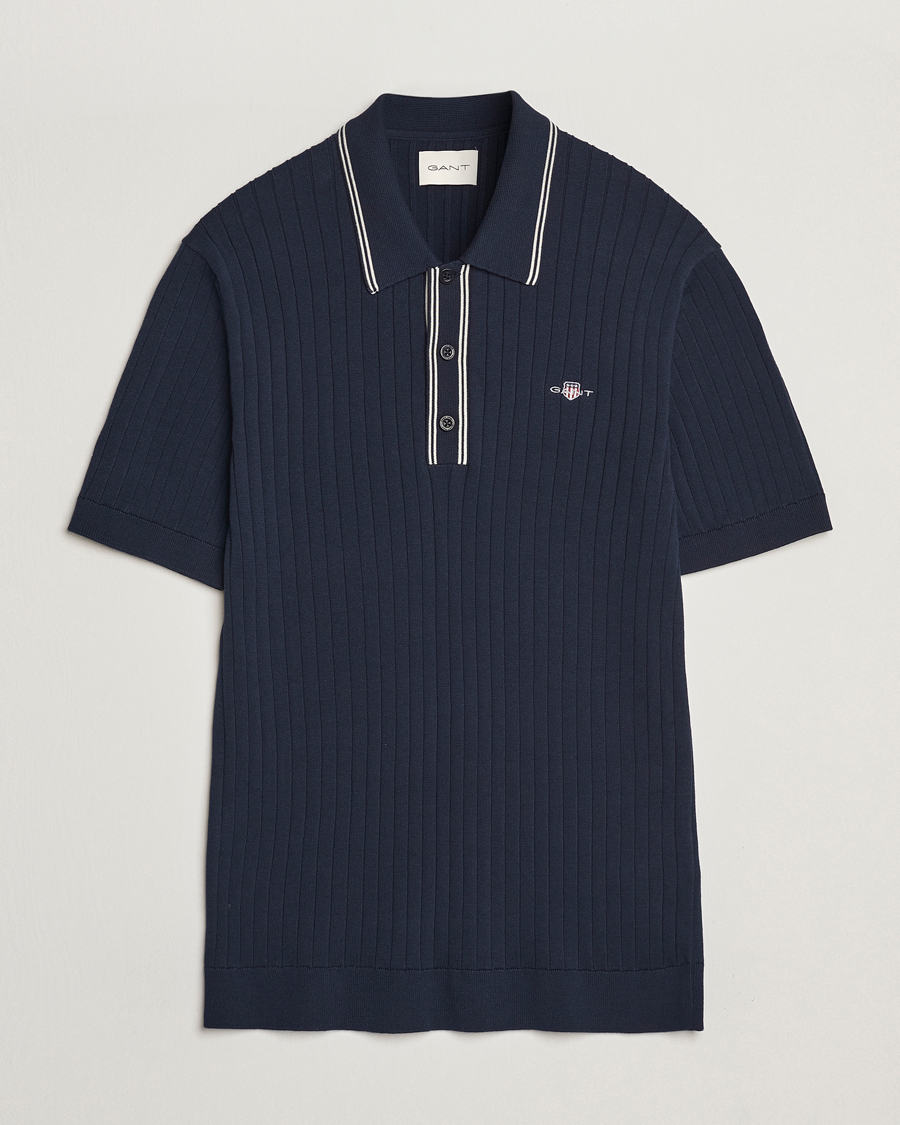 Mies | Pikeet | GANT | Ribbed Cotton Knitted Polo Evening Blue