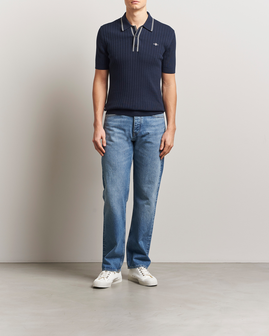 Mies | Pikeet | GANT | Ribbed Cotton Knitted Polo Evening Blue
