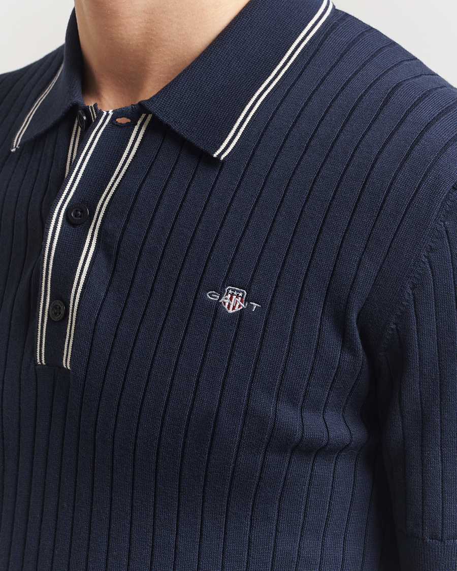 Mies | Pikeet | GANT | Ribbed Cotton Knitted Polo Evening Blue