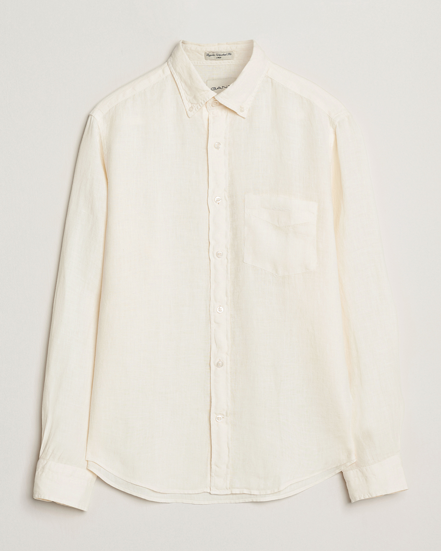 Mies | Kauluspaidat | GANT | Regular Fit Garment Dyed Linen Shirt Cream