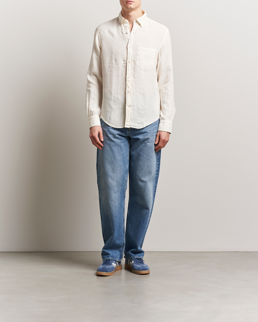 Mies | Kauluspaidat | GANT | Regular Fit Garment Dyed Linen Shirt Cream