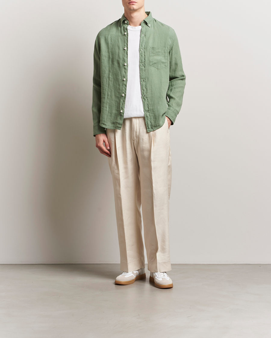 Mies | Kauluspaidat | GANT | Regular Fit Garment Dyed Linen Shirt Kalamata Green