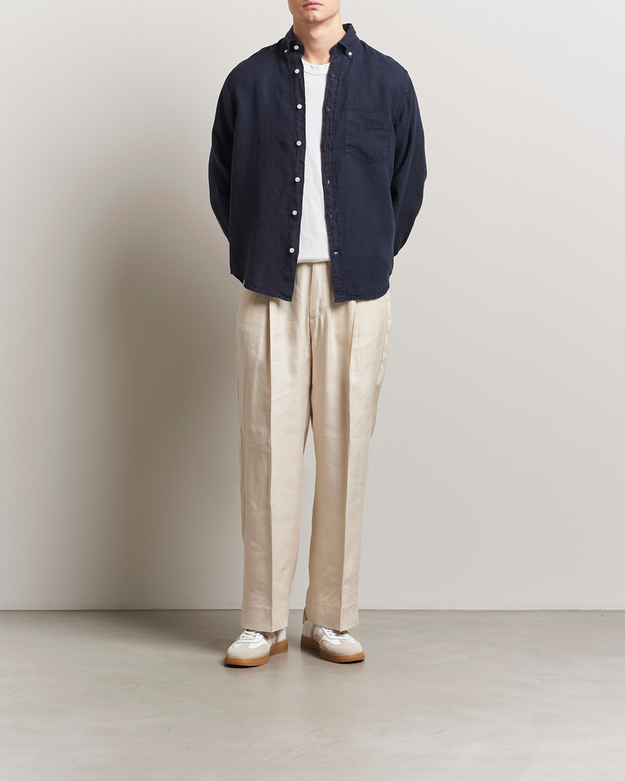 Mies | Kauluspaidat | GANT | Regular Fit Garment Dyed Linen Shirt Evening Blue