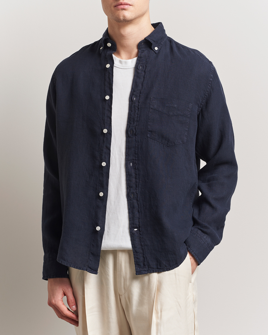 Mies | Kauluspaidat | Gant | Regular Fit Garment Dyed Linen Shirt Evening Blue
