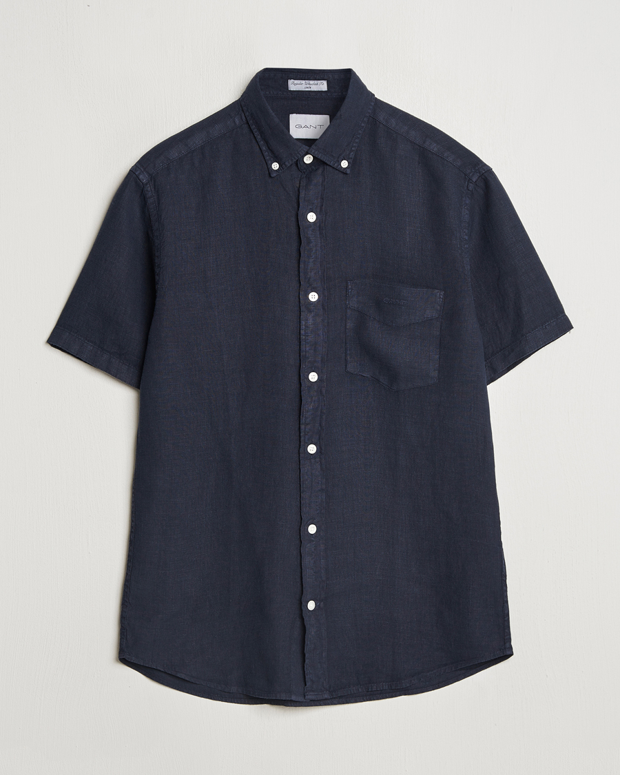 Mies | Kauluspaidat | Gant | Regular Fit Garment Dyed Short Sleeve Linen Shirt Evening Blue