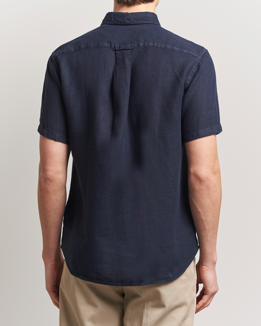 Mies | Kauluspaidat | Gant | Regular Fit Garment Dyed Short Sleeve Linen Shirt Evening Blue