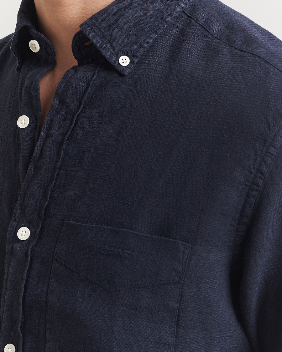 Mies | Kauluspaidat | Gant | Regular Fit Garment Dyed Short Sleeve Linen Shirt Evening Blue