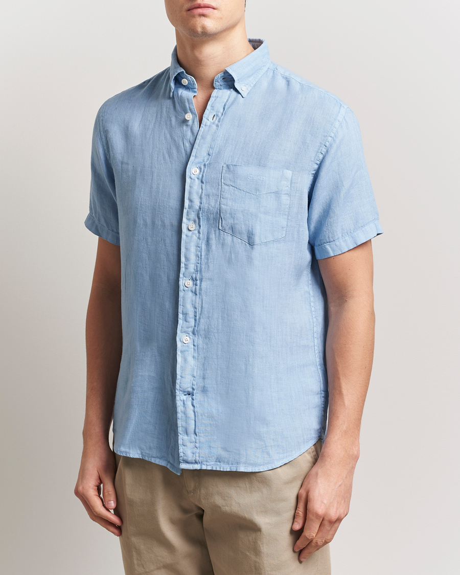Mies | Kauluspaidat | Gant | Regular Fit Garment Dyed Short Sleeve Linen Shirt Capri Blue