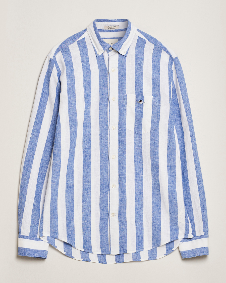 Mies | Kauluspaidat | GANT | Cotton/Linen Wide Striped Shirt Rich Blue