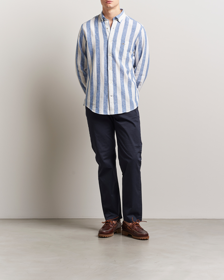 Mies | Kauluspaidat | GANT | Cotton/Linen Wide Striped Shirt Rich Blue