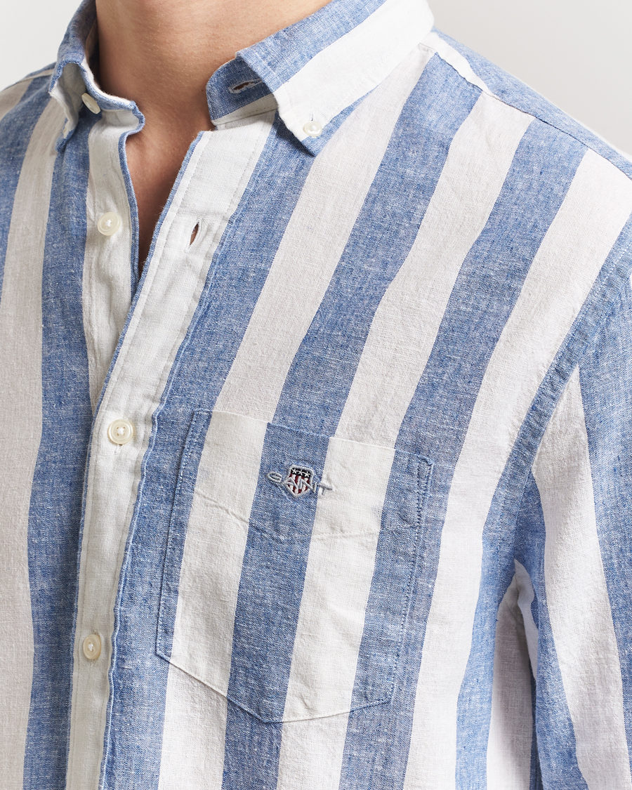 Mies | Kauluspaidat | GANT | Cotton/Linen Wide Striped Shirt Rich Blue