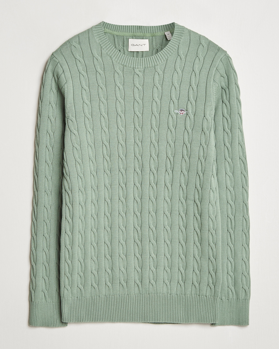 Mies | Puserot | GANT | Cotton Cable Crew Neck Pullover Kalamata Green
