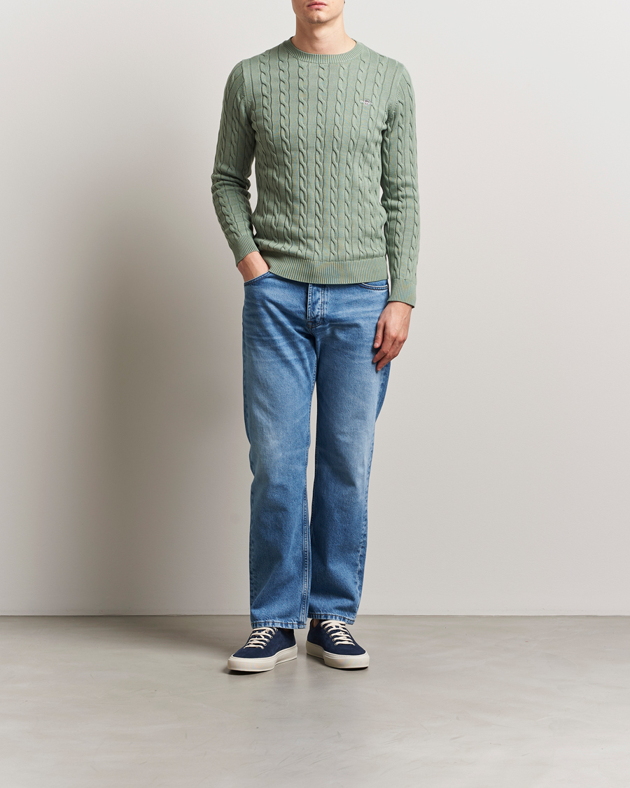 Mies | Puserot | GANT | Cotton Cable Crew Neck Pullover Kalamata Green