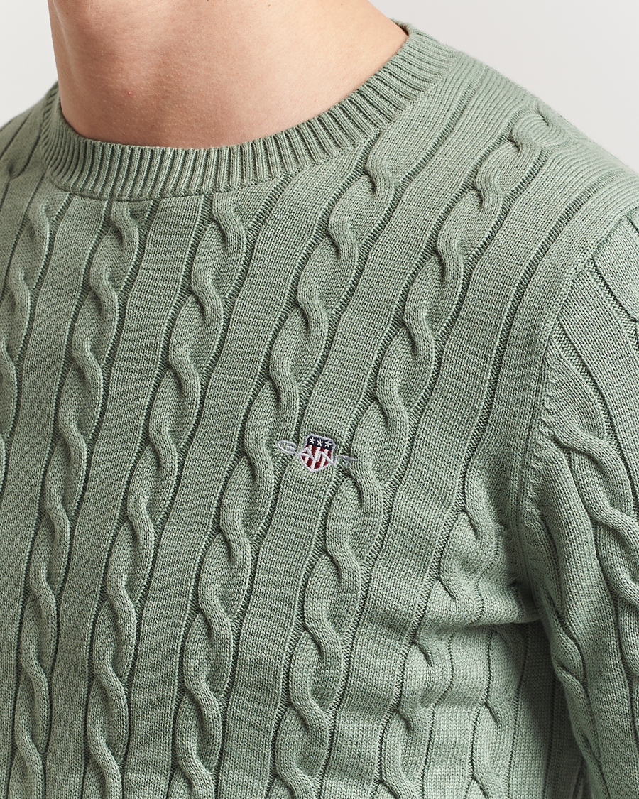 Mies | Puserot | GANT | Cotton Cable Crew Neck Pullover Kalamata Green