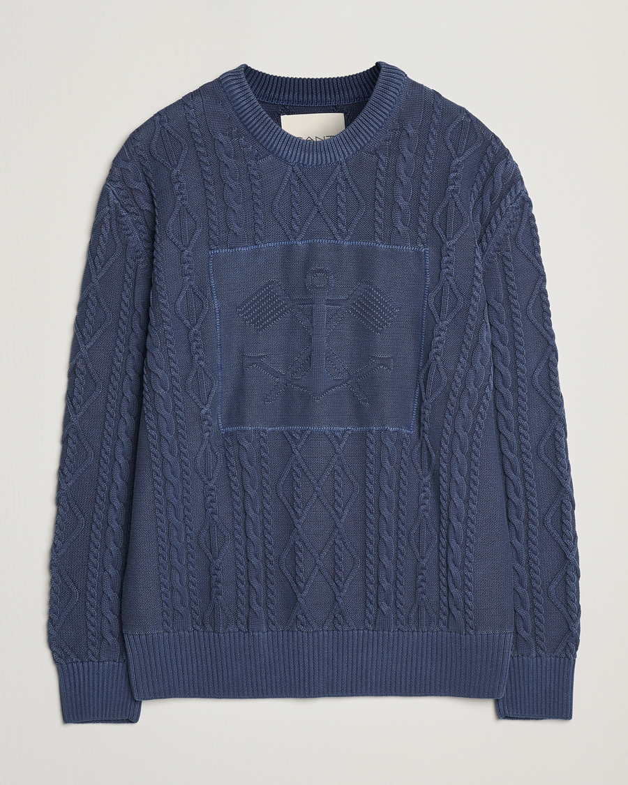 Mies | Puserot | GANT | Aran Cable Knitted Sweater Evening Blue