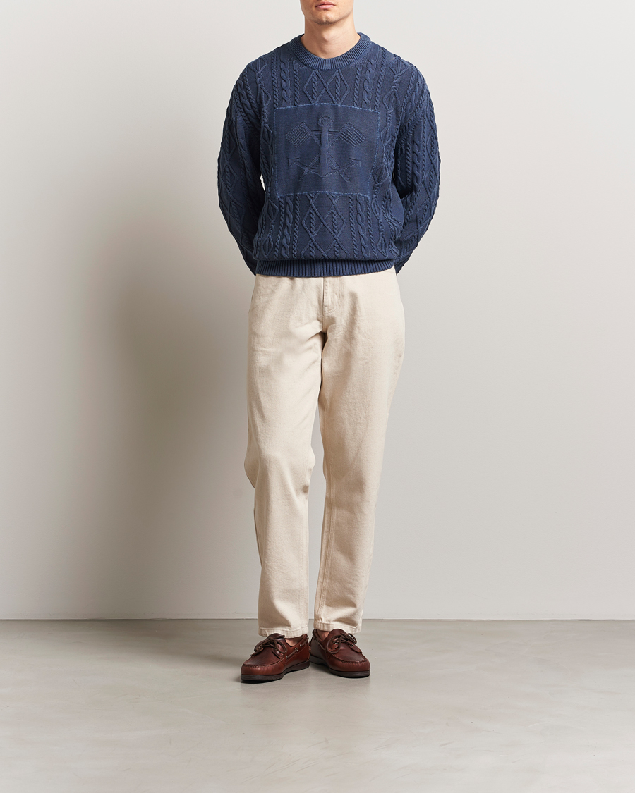 Mies | Puserot | GANT | Aran Cable Knitted Sweater Evening Blue