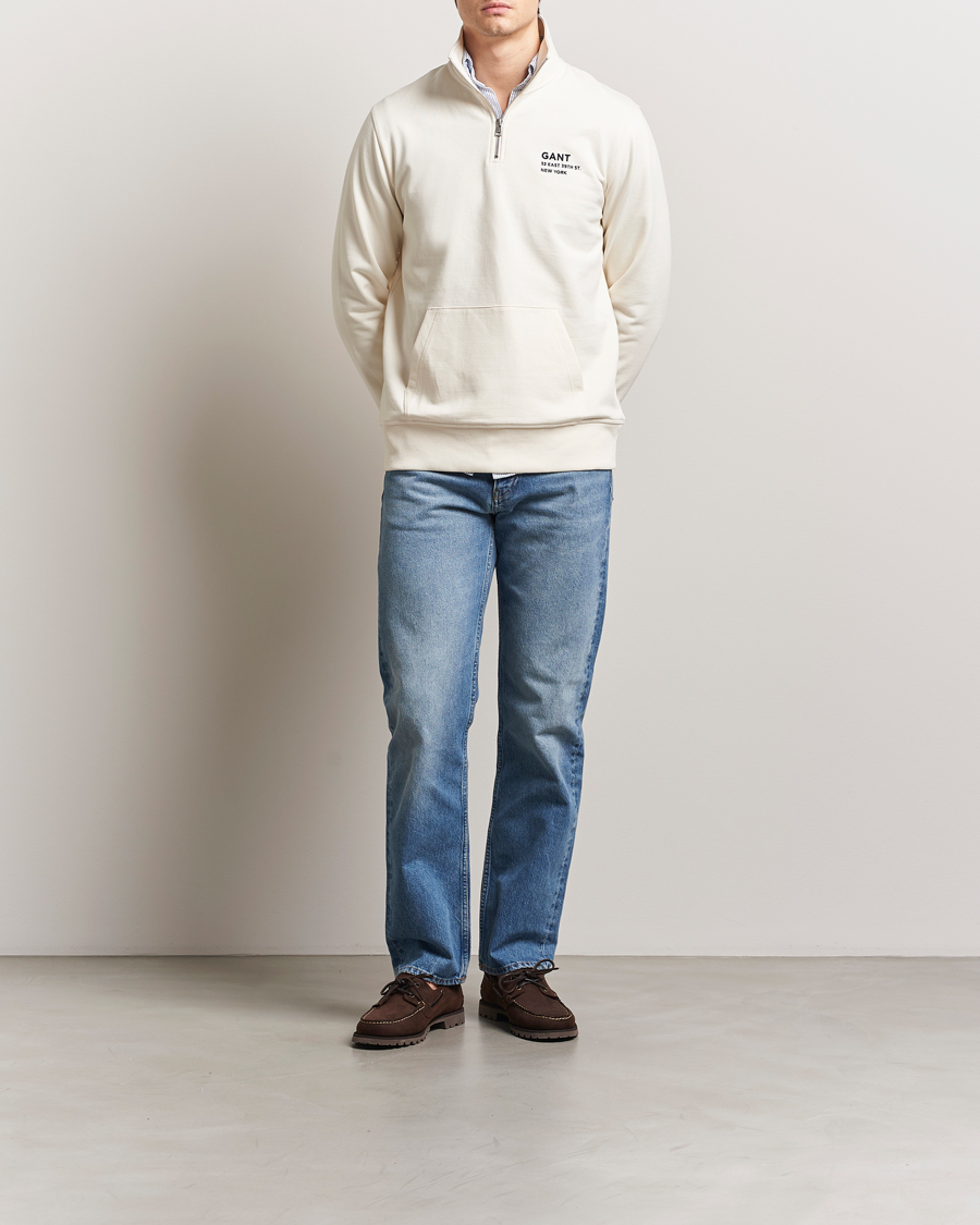 Mies | Puserot | GANT | Script Graphic Half Zip Sweater Cream