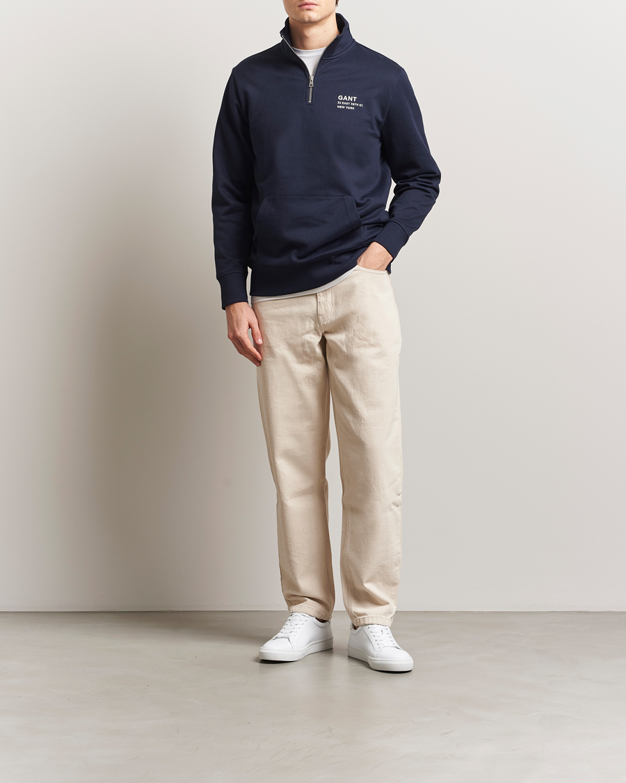 Mies | Puserot | GANT | Script Graphic Half Zip Sweater Evening Blue