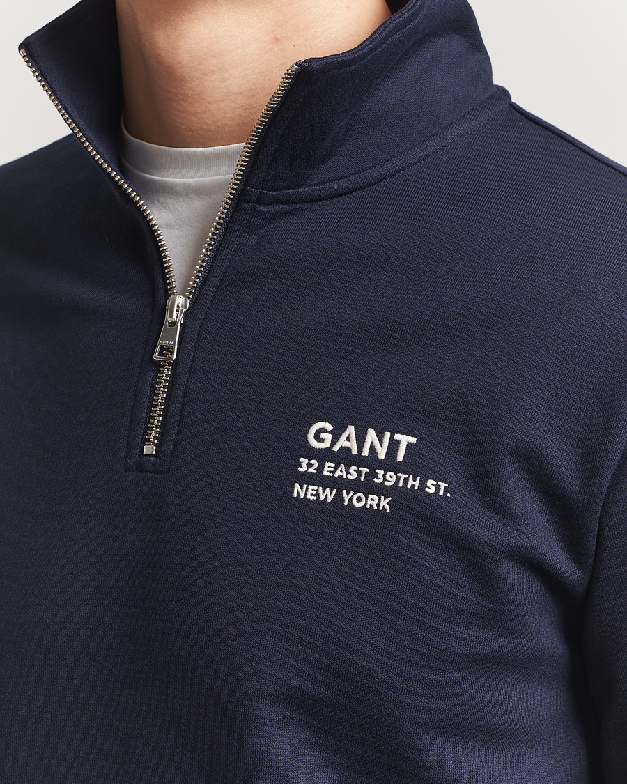 Mies | Puserot | GANT | Script Graphic Half Zip Sweater Evening Blue