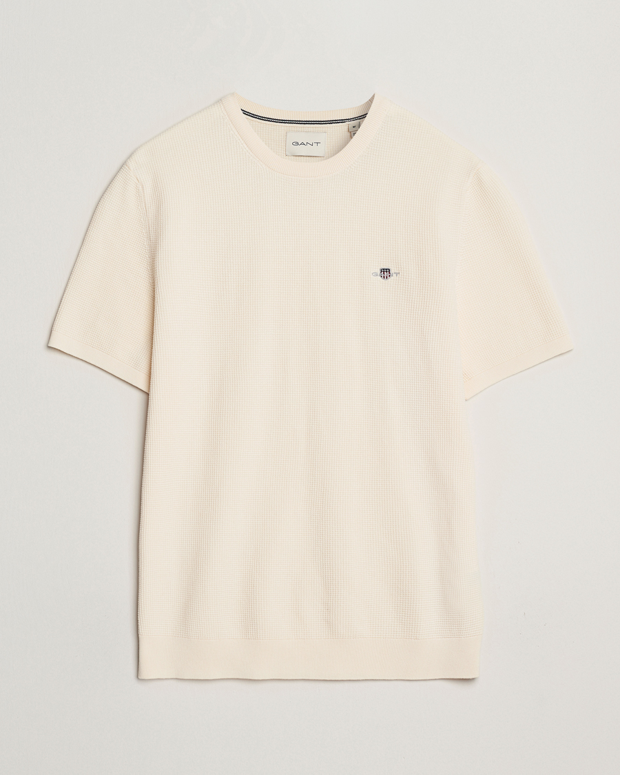 Mies | T-paidat | GANT | Micro Textured Crew Neck T-shirt Cream