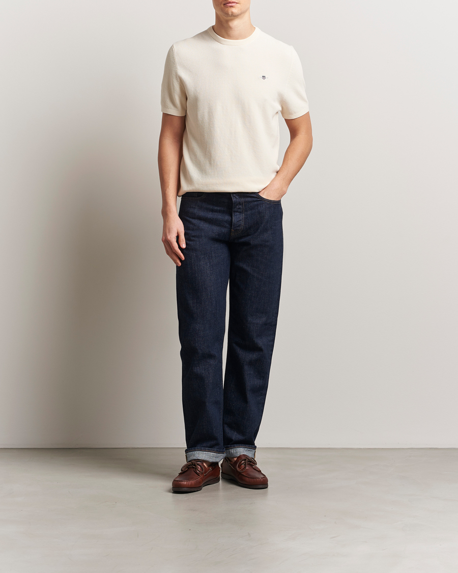 Mies | T-paidat | GANT | Micro Textured Crew Neck T-shirt Cream
