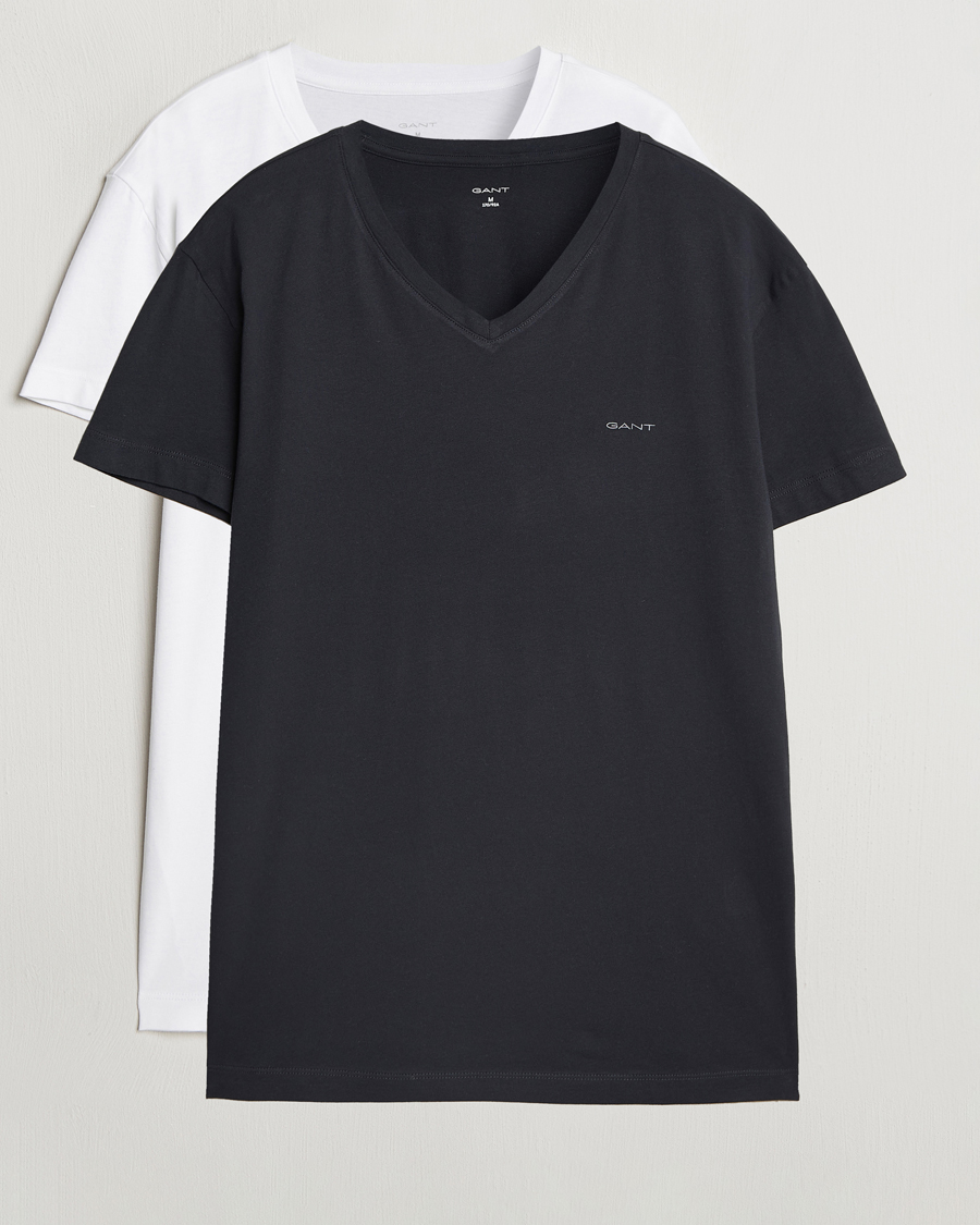 Mies | T-paidat | GANT | 2-Pack V-Neck T-shirt Black/White